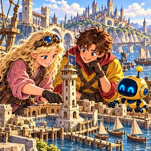 Put na ostrvo zmajeva: Maketa tornja u luci. Nova ilustracija inspirisana pričom, likovi prilagođeni osmom razredu.